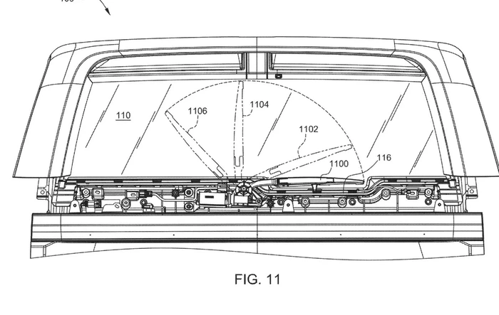 R2 rear wiper is stored / hidden in back window trim (patent images)