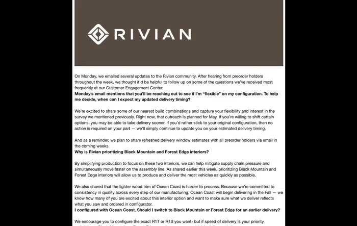 ? New Rivian Email: A follow-up to our last note