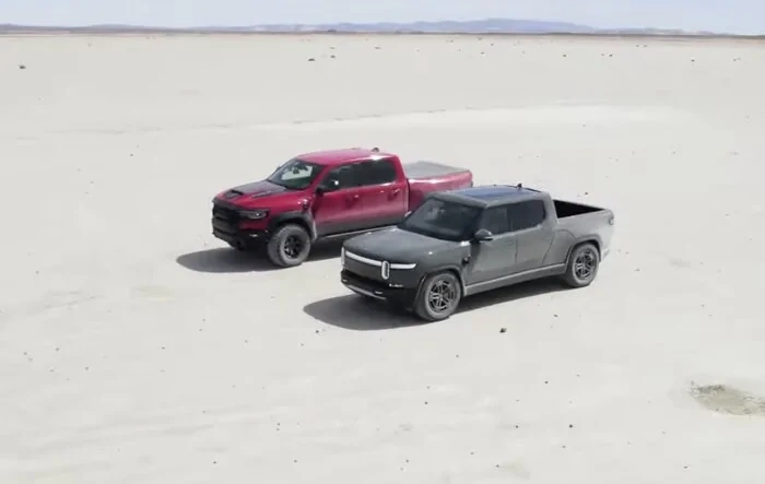 Drag Race in the Desert! Ram TRX vs. Rivian R1T | 0-60, Horsepower, Off-Roading & More