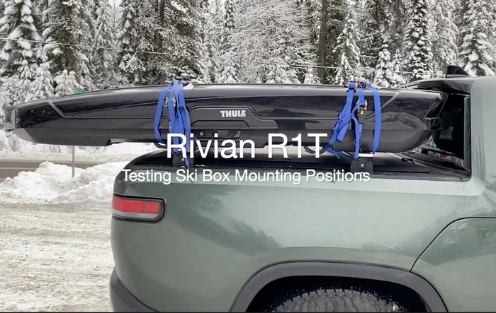Efficiency test: mounting ski box over R1T bed vs. on the roof