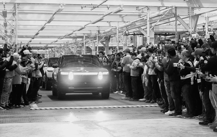 First R2 validation build vehicle rolls off the production line!