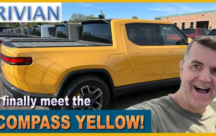 Compass Yellow Rivian R1T at the Denver Service Center!