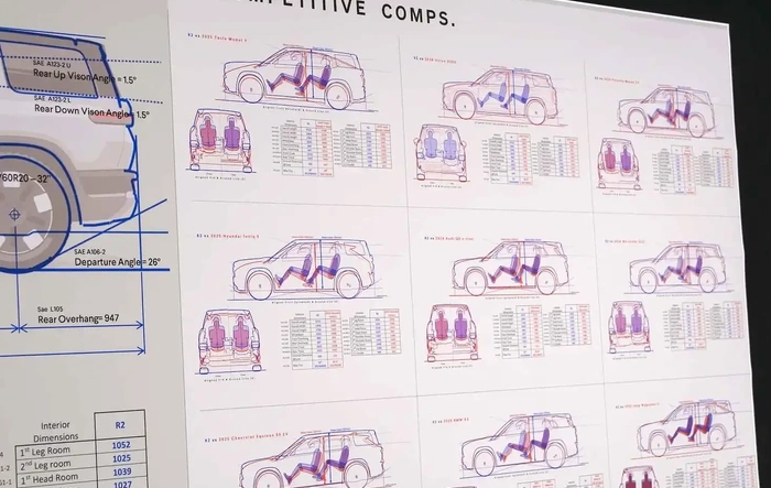 Sizing Up Rivian R2 vs. Competitors -- Rivian's Size / Design Comparison Board vs. Other Vehicles