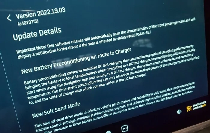 2022.19.03 Software Update Released! -- Preconditioning, 12v Battery Drain Fix, Soft Sand Mode + More