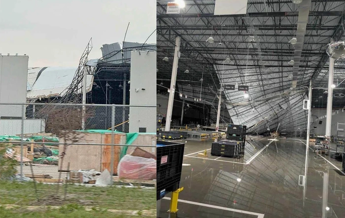 R2 Factory (Building 2 - Body Shop and General Assembly) damaged by tornado storm (April 17)