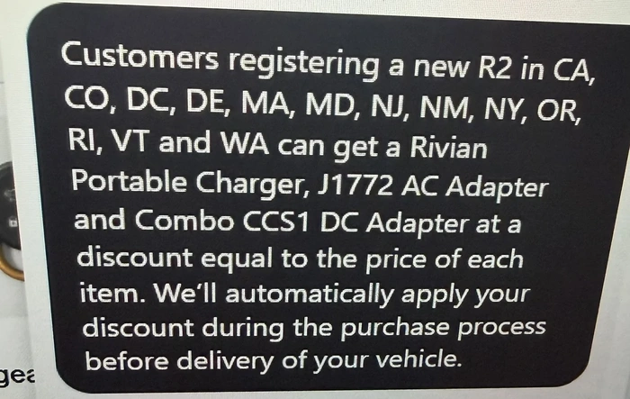Portable charger and adapters will only be free in certain states (for R2).....