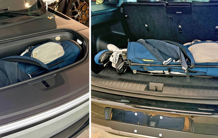 Golf Clubs fit in R2 (frunk and cargo area) - my tested photos from demo drive