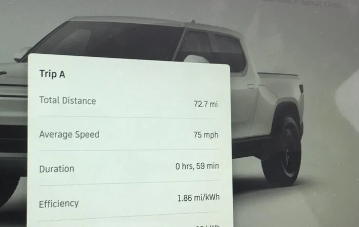R1T Trip Report: Baker, CA to Henderson, NV - 72 miles @ 75mph, 1000' elevation gain, 109 degrees - 1.86 mi/kWh