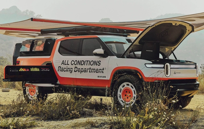 Custom R1T running support vehicle "Recharge Truck" by Rivian & Nike ACG