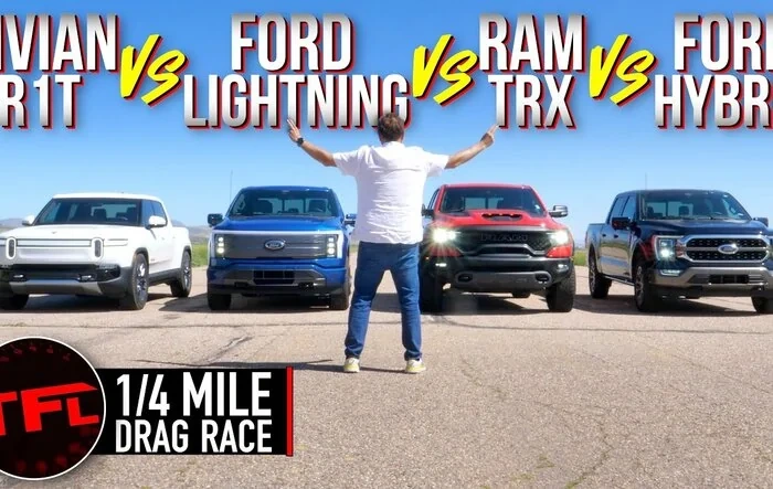 R1T Drag Racing the Lightning!! + Ram TRX and F-150 Powerboost Hybrid