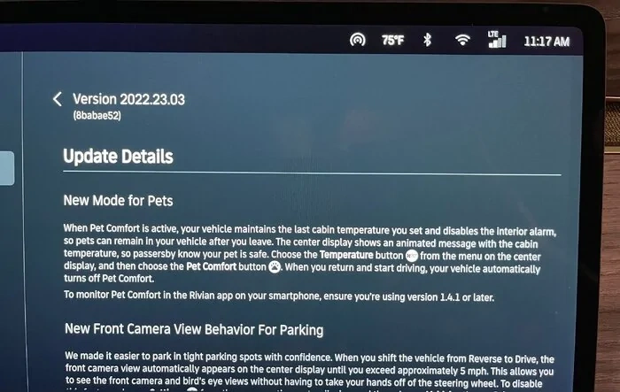 2022.23.3 OTA Update: Pet Mode, Parking Front Camera View, Cabin Light Adjustment, Updated Energy App & More