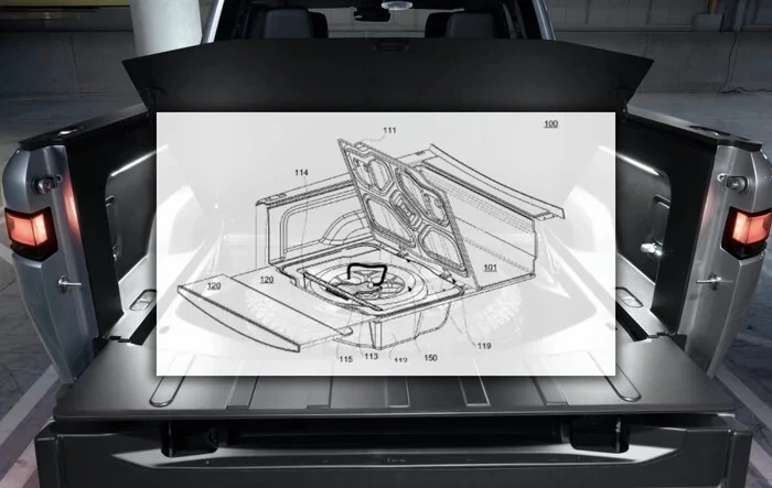 Rotating Spare Tire Lift System patent by Rivian