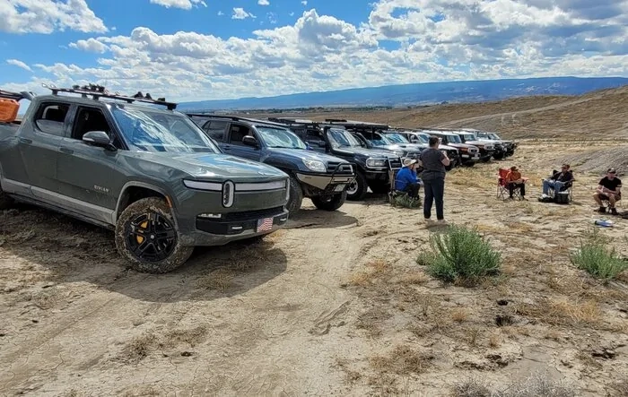 Purposely getting a Rivian stuck at vehicle recovery training class