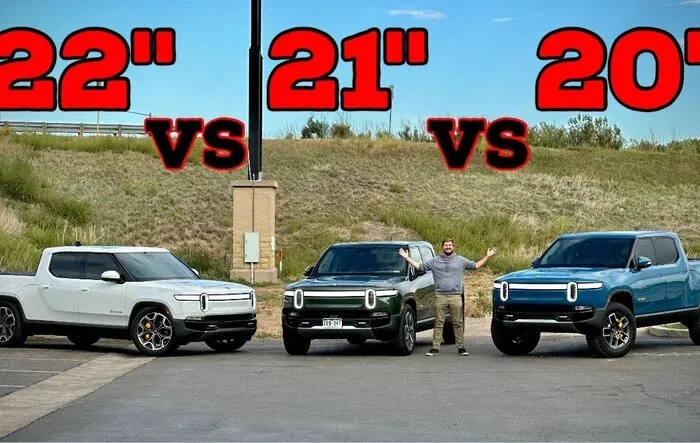 Stock Rivian R1T Wheels Comparison (20" AT, 21" Road, 22" Sport) Range and Efficiency Test --by OutOfSpec