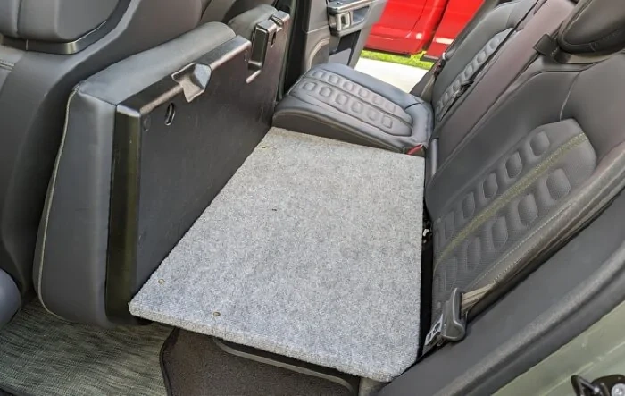 My fridge locations (ARB 63qt) -- R1T bed and back seat (using raised platform)